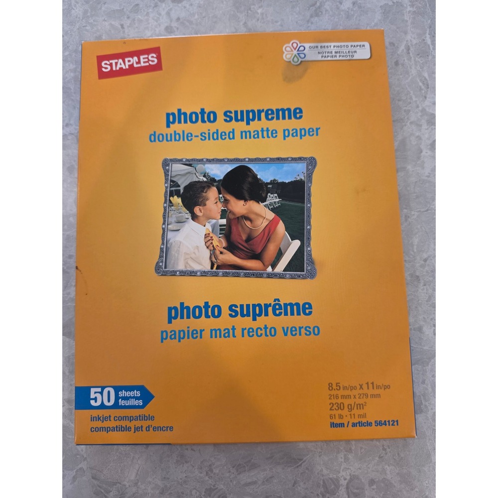 Staples Photo Supreme Double-Sided Matte Inkjet Paper 8.5x11 50 Sheets 564121